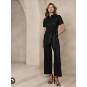 Banana Republic Factory Black Wide Leg Belted Button Up Collared Jumpsuit Sz XSP - Picture 1 of 10