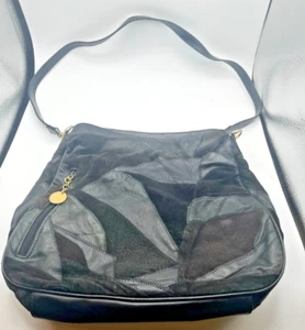 Vintage Crossbody Shoulder Handbag Black Patch Leather Purse ! - Picture 1 of 9