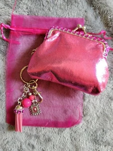 New Handmade Key Chain Ring Beaded Tassel Change Purse Charm New Pink Bling - Picture 1 of 3