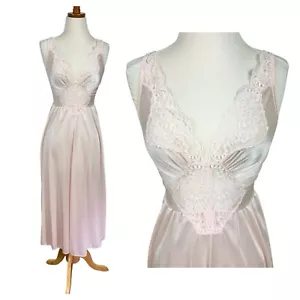 Vintage Olga Lingerie Nightgown Pink Silky Nylon Lace Cutout Bodice Gown Sz M - Picture 1 of 14