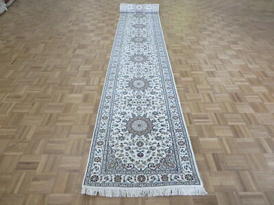 2'8 x 22'3 Runner Hand Knotted Ivory Fine Nain With Silk Oriental Rug G14775 - Image 1 of 4