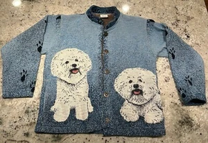 Vintage Sugar Street Weavers Bichon Frise Hunde Gobelin Pullover M Jacke USA - Bild 1 von 10