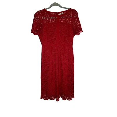 Elle red floral lace preppy dress size 2  - Image 1 of 4