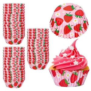 300PCS Standard Strawberry Cupcake Liners Pink Birthday Cupcake Liners Wedding - Picture 1 of 7