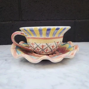 Plato festoneado acanalado con volantes Mackenzie Childs Vintage Monet Cup Keukenhof - Imagen 1 de 11