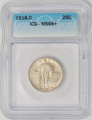 1918-D Standing Liberty Quarter 25c MS66+ ICG 947306-3 - Image 1 of 4