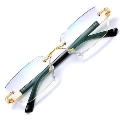 Rimless Rectangle Eyeglasses for Men Gold Frame Fashion Glasses Blue Light Game - Image 1 of 4