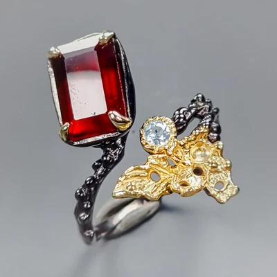 Anel de hessonita natural feito à mão prata esterlina 925 tamanho 8,5/R435833 - Imagem 1 de 4