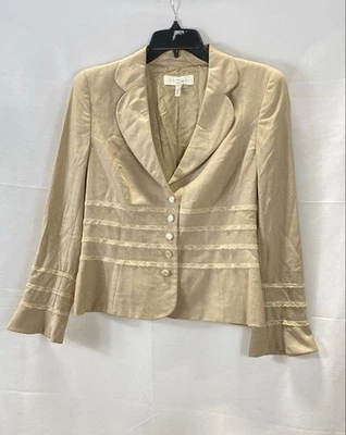 Chaqueta Blazer Para Mujer Escada Vintage Y2K Beige Encaje Ribete Lana Seda Talla 38 Foto 1 de 4