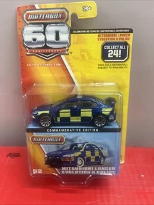 Matchbox 60th Anniversary Blue Mitsubishi Lancer Evolution X Police Car w/ Box - Picture 1 of 5
