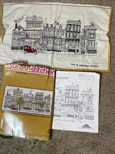 Vintage Sunset Stitchery Embroidery Kit Center Street #2226 Started W/ Supplies - Picture 1 of 14