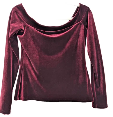 Bailey 44 Burgundy Velvet Off Shoulder Renaissance Whimsigoth Dark Fairy Top Med - Image 1 of 4