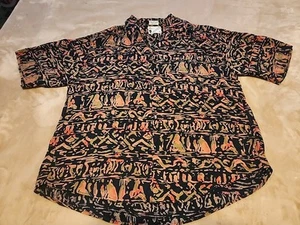 Vintage Goouch mens short sleeve button shirt XL Black Orange Unique print - Picture 1 of 6