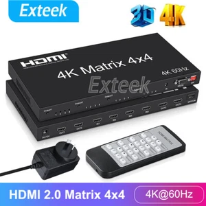 AU 4K@60Hz HDMI2.0 Matrix 4x4 Switcher Splitter 4 in 4 Out with RS232 Control 3D - Picture 1 of 11