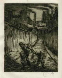 FLUCHT mit KINDERS - Louise IBELS OriginalRadierung zu ZOLA - 1929 Handsigniert - Picture 1 of 1