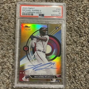 Topps Finest Michael Harris II 2023 PSA 10 GEMA automático/50 refractor de oro radiocontrol novato - Imagen 1 de 3