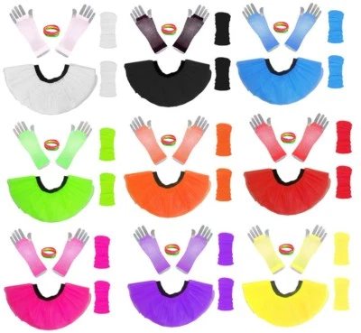 Neon Pink Tutu Set – I LOVE 80s Fancy Dress Costume Hen Party Outfit with Gloves - Image 1 of 4