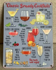 Classic Brandy Cocktails - Vintage Style Metal Wall Hanging Sign - Picture 1 of 2