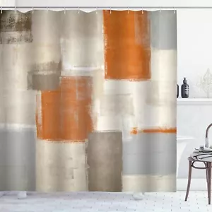 Orange and Grey Shower Curtain Abstract Painting Modern Shower Curtain for Ba... - Picture 1 of 5