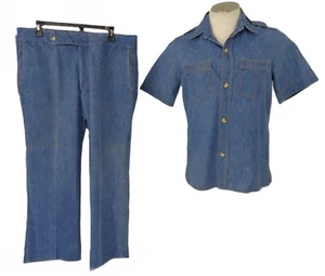 Rare 70s Denim Shirt & Pants Levi’s Panatela Blue Women’s L/XL - Picture 1 of 22