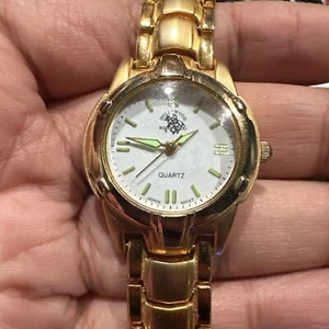 Running Hollywood Polo Watch / Steel Gold Band / White Dial Mens/womens Watch - Picture 1 of 8