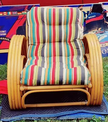 Original Vintage 60s PAUL FRANKL Four Band Demi Lune BAMBOO Lounge CHAIR MCM • 350$