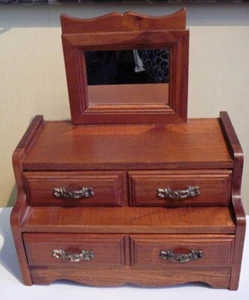 Vintage Antik Kommode Stil Holz Schmuckkästchen & Spiegel - Bild 1 von 6