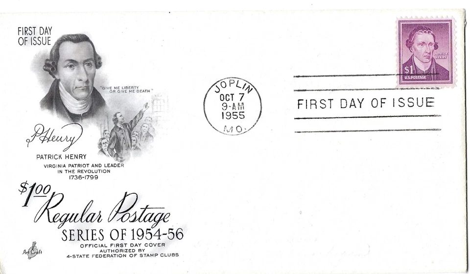 '55 FDC 1$ Patrick Henry on ArtCraft Cachet SC#1052a - Image 1 of 1