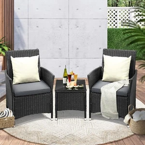 Livsip Outdoor Furniture 3 Piece Wicker Bistro Set Patio Chairs Table Garden - Picture 1 of 10