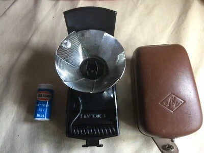 Flash de cámara vintage Agfa Agfalux tipo 6077 en bolsa con bate B154 siempre listo Foto 1 de 4
