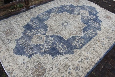 Turkish Rug 7x10, Oushak Rug, Vintage Rug, Navy Blue Rug, Handmade Rug, 10'x7'6" - Image 1 of 4