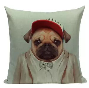 Pug Dog Animal A8 Cushion Pillow Cover Portrait Zoo Mammal Formal Serious Cute - Picture 1 of 5