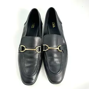 Mocasines ZARA Cuero Horsebit Puntera Almendra Negro Talla 40 US9 / 9.5 - Imagen 1 de 6