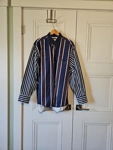 Camicia vintage Wrangler uomo brushpopper camicia a scatto peal taglia 16,5/35 righe blu - Foto 1 di 13