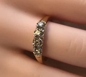 IMPRESIONANTE ANILLO DE CUATRO DIAMANTES DE 0,25 quilates - CONJUNTO EN ORO 14K Y/ORO CON ORO - TALLA 6 - Imagen 1 de 8