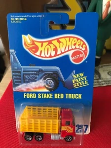 1991 Hot Wheels Blue/White Card #237 FORD STAKE BED TRUCK Red/Yellow B554 - Picture 1 of 8