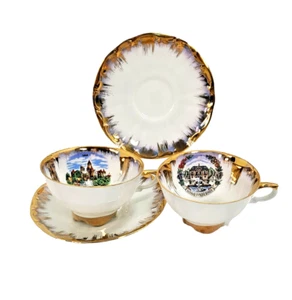 Bareuther Waldsassen Demitasse Tasse Untertasse Set (2) Bavaria German Castles Gold - Bild 1 von 10