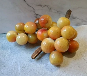Early Vintage Italian Alabaster Marble Stone Fruit Amber Yellow Grapes - Picture 1 of 8