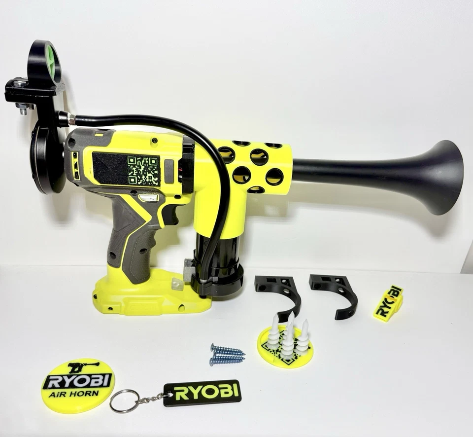 Pistola de buzina de trem Ryobi Air Horn. Raro Bumble Bee Edition THE BARULHENT + Extras - Imagem 1 de 4