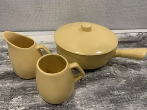 La Solana Pottery Large Casserole W/ Handle Cover Elite Cream & Sugar Cup Yellow - Picture 1 of 9