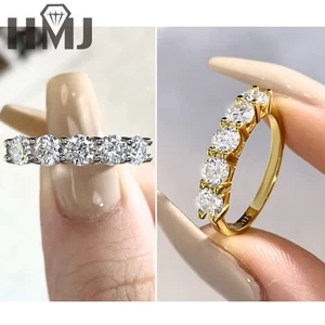 Real 1.5CT MOISSANITE Ring 925 Sterling Silver Half Eternity Gold Sparkly Dainty - Picture 1 of 15