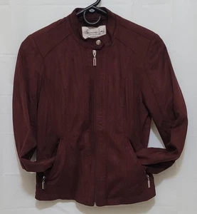 American Rag Wildleder burgunderrot Motorrad/Militär Jacke kleiner Reißverschluss Damen Pullover  - Bild 1 von 7