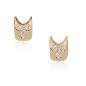 Pendientes Gatito Gato Diamante Creado en Laboratorio Oro 14K | Joyería Fina para Amantes de los Gatos - Imagen 1 de 11