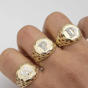 10K Gold Cut-Out Nugget Design Initial Letter Ring Yellow White Gold - Picture 1 of 6