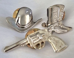 Avon Vintage Pins von Cowboyhut, Stiefel, Pistole silberfarben mit Messingrücken - Bild 1 von 12