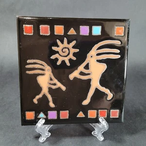 Vintage Meisterwerke handgefertigte Kunst Fliese Untersetzer Flötenspieler 6x6 Kokopelli - Bild 1 von 7