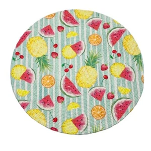Summer Fruits Pineapple Watermelon Cherry Orange Braided Single Round Placemat - Picture 1 of 1