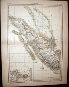 MAP OF SUMATRA; Sumatra one of Sunda Islands of western Indonesia 1888 Original - Picture 1 of 1