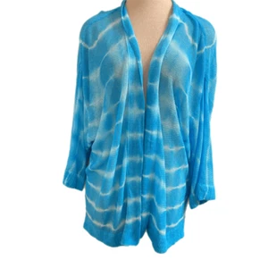 Chico’s Blue Linen Tie Dye Cardigan Size 2 US Large - Picture 1 of 8