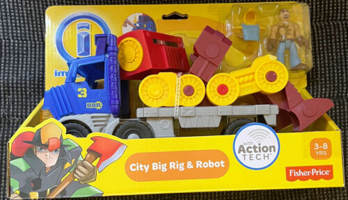 Imaginext City Big Rig Blue Truck w Red Robot, Driver - Working Sound - NIB 2013
